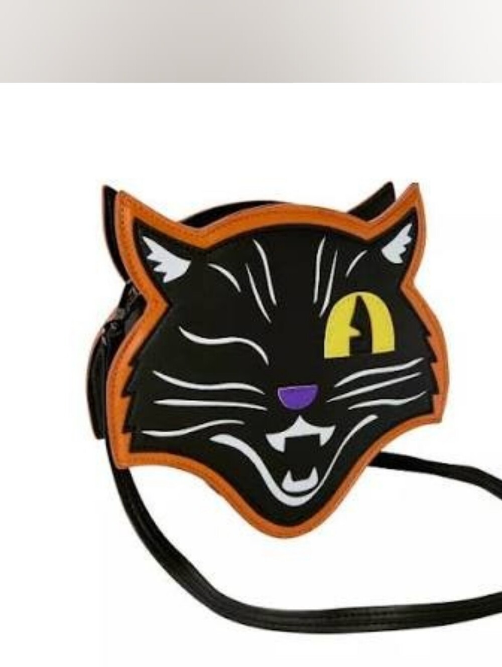 Spirit Black Cat Face Crossbody Bag with Orange Trim and Yellow Eye Accent NWOT